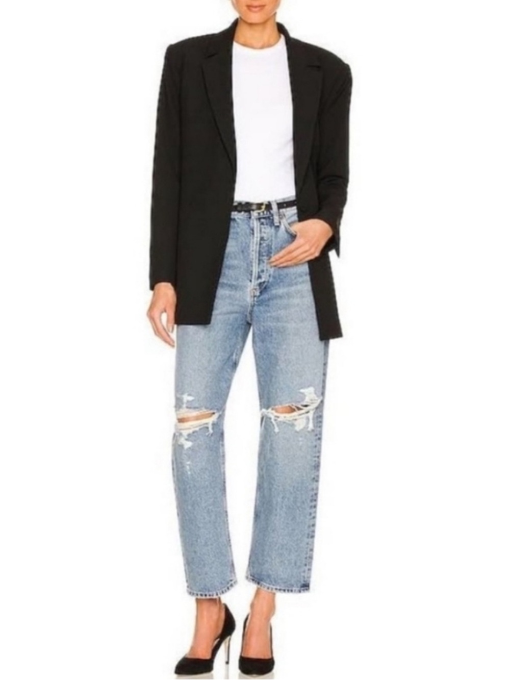 Agolde 90s Classic Light Blue Distressed Straight-Leg Cropped Jeans